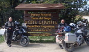 February 23, 2011 - Lisa Landry & Dean Tanji at the "End-of-the-Road" sign, Tierra del Fuego National Park,